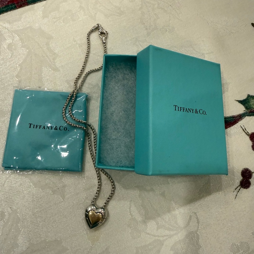 Tiffany & Co sterling silver & 18k yellow gold heart puzzle cable necklace